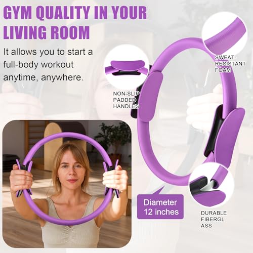 10 Pcs Pilates Ring Blocks Set for Women Home Yoga Equipment Accessories Pilates Ring Circle and Ball Workouts Gift Include Ball Yoga Circle Resistance Bands Block Straps Gym Bag - color: Purple