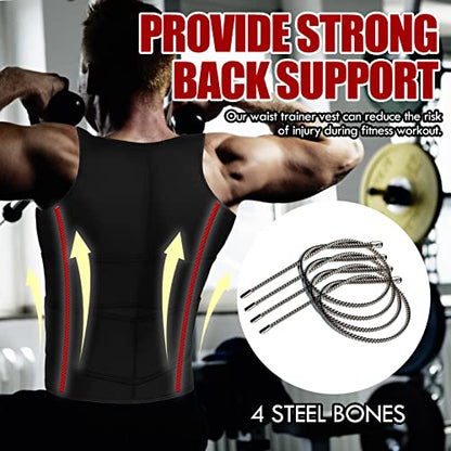 MISS MOLY Men's Sauna Waist Trainer Vest Sweat Vest with Trimmer Belt Workout Tank Top Body Shaper