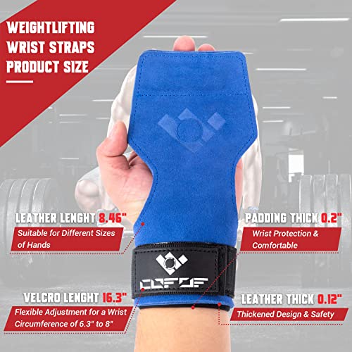 COFOF Weight Lifting Wrist Strap, Double Layer Leather Wrist Strap for Deadlift and Powerlifting, Adjustable Neoprene Padded Gym Workout Lifting Hooks (Pair) - color: Blue