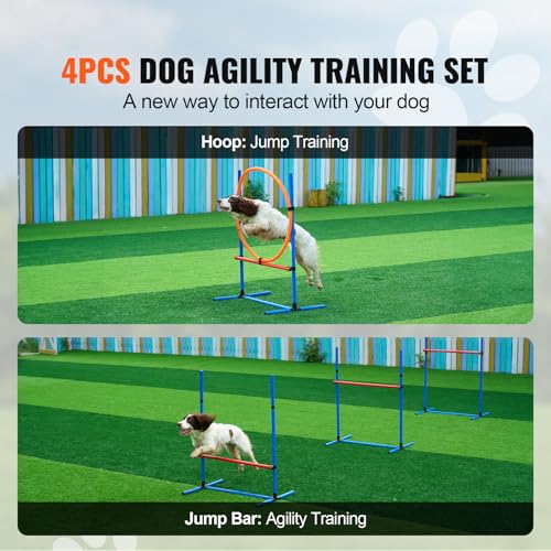 Happybuy Dog Agility Training Equipment, 4 PCS Set - Adjustable High Hurdles and Jump Ring, Puppy Obstacle Course Jump Starter Kit with Poles Storage Bag for Backyard, Indoor, Outdoor