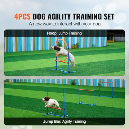 Happybuy Dog Agility Training Equipment, 4 PCS Set - Adjustable High Hurdles and Jump Ring, Puppy Obstacle Course Jump Starter Kit with Poles Storage Bag for Backyard, Indoor, Outdoor