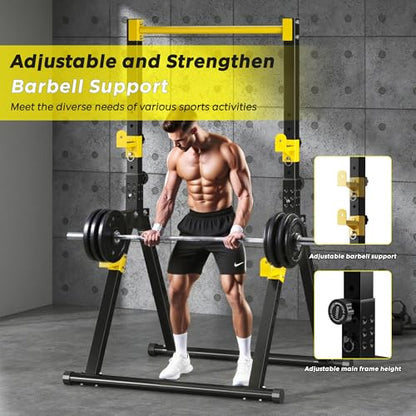 SogesHome Foldable Power Tower Dip Stand Pull Up Bar for Home Gym Exercise - color: Black Yellow