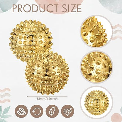 6 Pcs Magnetic Massage Ball for Adults Spiky Massage Ball for Hand Exercise, Pain Pressure and Stress Relief Gifts for Stocking Stuffers(Gold)