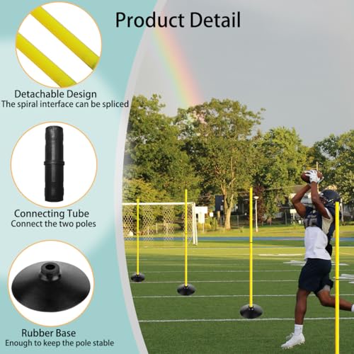 TNZMART 4.9FT Training Agility Poles Detachable Soccer Training Sticks Multi-Purpose Slalom Boundary Poles with Rubber Bases - style: Pack of 12