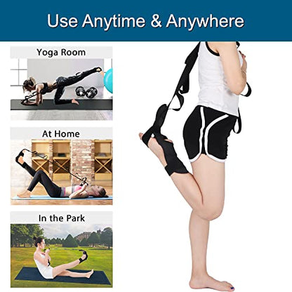 Foot Stretcher Belt, Foot Stretcher Stretch Strap for Plantar Fasciitis, Heel Spurs, Foot Drop, Achilles Tendonitis & Hamstring. Yoga Foot & Leg Stretch Strap (Black)