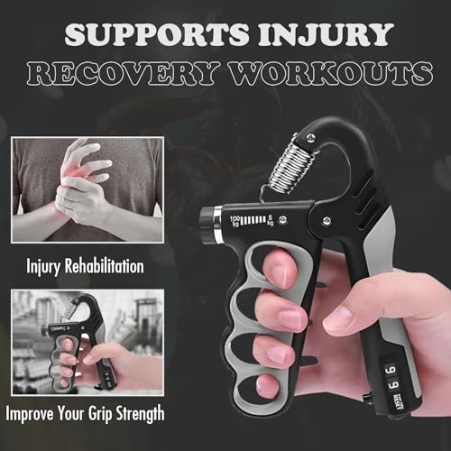 Adjustable Grip Strength Trainer Hand Gripper for Grip Strength, Forearm & Wrist Strengthener, Hand Exerciser for Strength Training & Therapy 11-220Lbs(5-100KG) - color: Gray