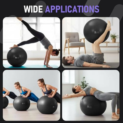 Gruper Exercise Ball, Extra Thick Yoga Ball for Working Out, Yoga & Pregnancy, 4 Sizes Anti-Burst Balance Ball with Foot Pump for Pilates, Physical Therapy & Fitness