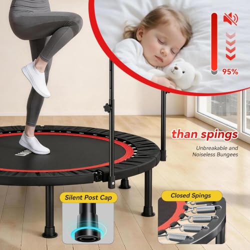 Trampoline, Portable Foldable Trampoline in-Home Mini Rebounder with Adjustable Handle, Exercise Trampoline for Adults, 40" Max Load 330lbs