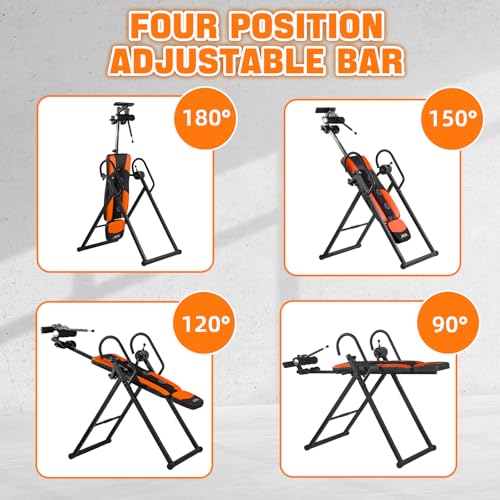 Inversion Table,Advanced Heat and Massage Function,Strength Training Inversion Table for Back Pain Relief,Heavy Duty Inversion Table 350 lbs Capacity with Wider and Thickened Backrest