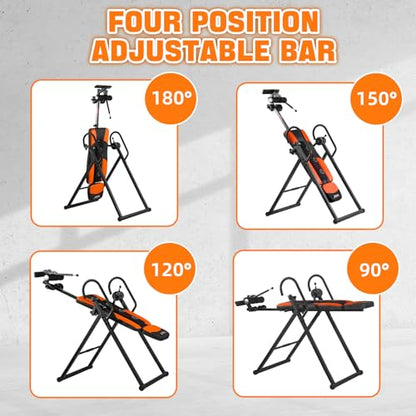 Inversion Table,Advanced Heat and Massage Function,Strength Training Inversion Table for Back Pain Relief,Heavy Duty Inversion Table 350 lbs Capacity with Wider and Thickened Backrest