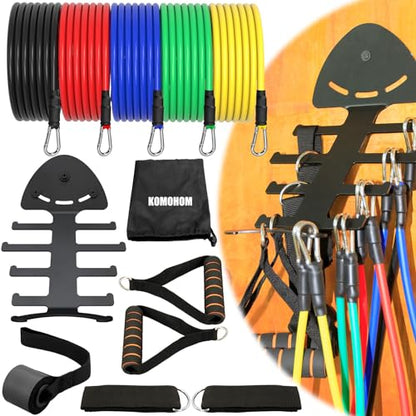 Resistance Bands Set with Gym Storage Rack for Working Out, Fitness Exercise Bands,Workout Bands,Strength Bands,Weight Bands,Training Bands,Dopa Bands,Elastic Resistance Tubes with Handles