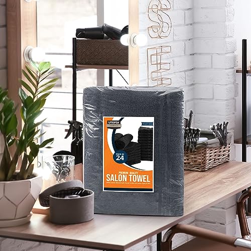 Utopia Towels Cotton Bleach Proof Salon Towel 16 by 27 inches, Bleach Safe 100% Cotton Hand Towel for Gym, 12 Pack, Dark Grey - color: Dark Grey, size: 12 Pack