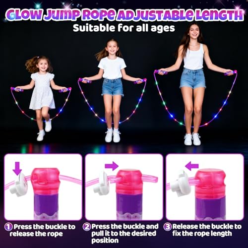 Led Jump Rope for Girls Kids -Glowing Jump Ropes Flashing Colorful Exercise Skipping rope Light Up Luminous Adjustable Skipping Ropes for Girls Boys Women Fitness Weight Loss
