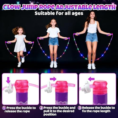 Led Jump Rope for Girls Kids -Glowing Jump Ropes Flashing Colorful Exercise Skipping rope Light Up Luminous Adjustable Skipping Ropes for Girls Boys Women Fitness Weight Loss