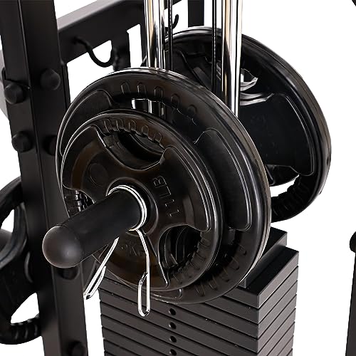 3061B Smith Machine with Adjustable Lever Arms, 2:1 Pulley Ratio All-in-One Home Gym System, Commercial Grade Squat Rack with Dual 440lbs Weight Stacks & Attachment (Safe Solo Training)