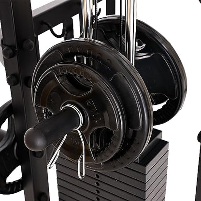 3061B Smith Machine with Adjustable Lever Arms, 2:1 Pulley Ratio All-in-One Home Gym System, Commercial Grade Squat Rack with Dual 440lbs Weight Stacks & Attachment (Safe Solo Training)