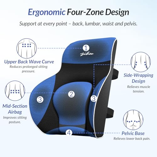 Adjustable Airbag Lumbar Support Pillow Provides Comfortable Support Back Pain Relief and Improves Posture, Ergonomic Memory Foam Back Support Pillow for Office Chair, Car, Home