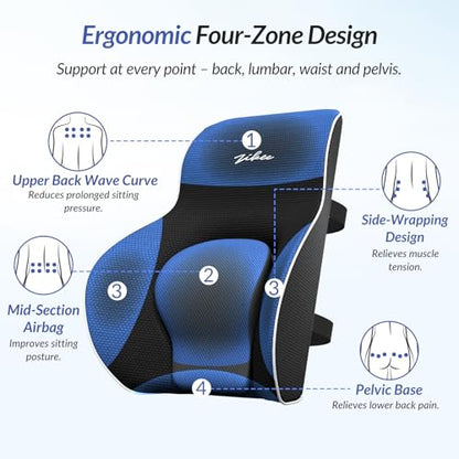 Adjustable Airbag Lumbar Support Pillow Provides Comfortable Support Back Pain Relief and Improves Posture, Ergonomic Memory Foam Back Support Pillow for Office Chair, Car, Home