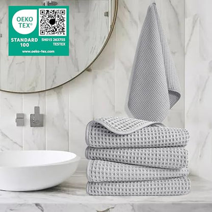 POLYTE 430 GSM Poly Blend Microfiber Quick Dry Waffle Hand Towel, 16x30 in - color: Light Gray