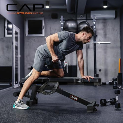 CAP Barbell Adjustable Training Utility Weight Bench | Multi-Position Incline Bench with 6 Backrest Adjustments, Leg Anchor, Wheels & 600 LB Capacity | Home Gym Strength Bench