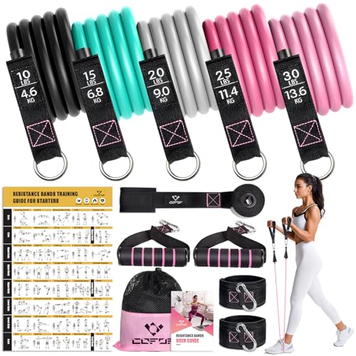 Resistance Bands with Handles for Women, 5 Level Exercise Bands Workout Bands for Physical Therapy, Yoga, Pilates, Door Anchor, Storage Pouch - color: 10-100 LBS Colour