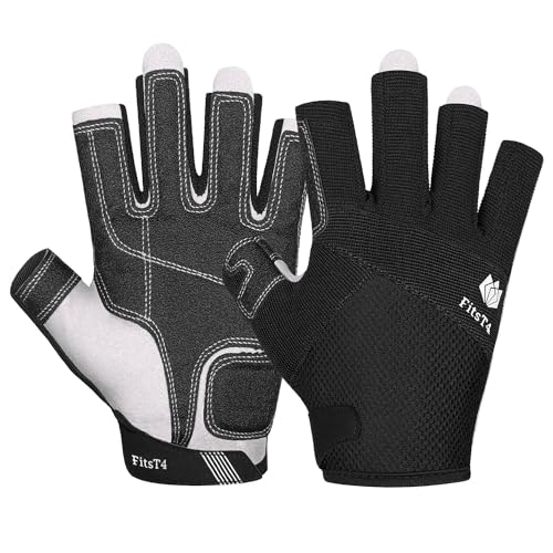 FitsT4 Sports Kayaking Gloves 3/4 or Full Finger Padded Palm Fingerless Gloves for Men Women Youth Perfect for Sailing Paddling Canoeing Boating Workout Rowing SUP and Other Water Sports - color: black, size: X-Large( Fits 8.9"-9.6")