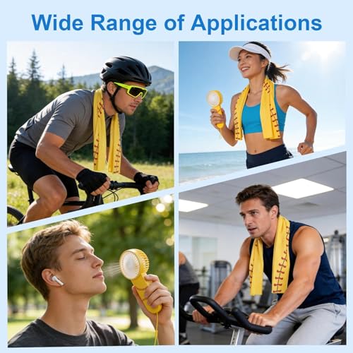 24 Pcs Softball Team Gifts Set, Includes 12 Pcs Softball Cooling Towels and 12 Portable Fans, 40"x12" Workout Sport Towels Mini Handheld Fan for Sport Party Favors (Battery Not Include)