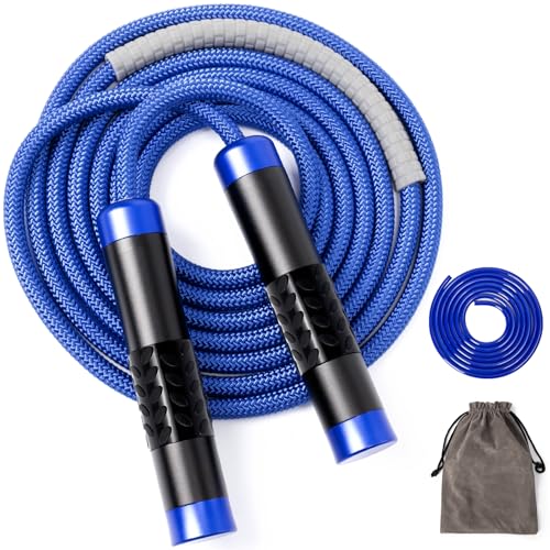 1LB Weighted Jump Ropes for fitness Women Men, Tangle-Free Ball Bearing Rapid Speed Skipping Jump Rope with Adjustable 9mm Cotton & PVC Cord, Aluminum Handles for MMA, Boxing, CrossFit, Weight-loss Workouts - color: Blue