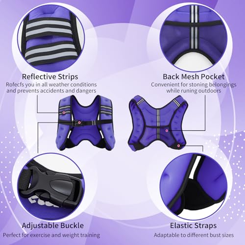 10 lb Weighted Vest Set for Women, Rucking Weighted Vest with 2x2lb Ankle Weights, Reflective Stripes, Arm Pocket, No Bounce for Running, Walking, Strength Training Weight Loss