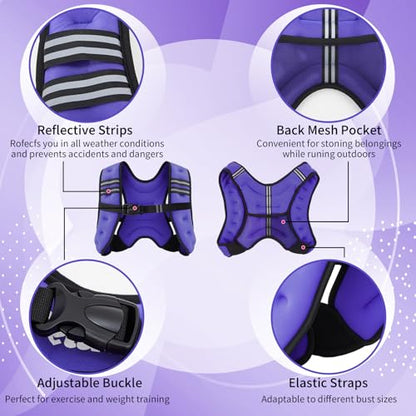 10 lb Weighted Vest Set for Women, Rucking Weighted Vest with 2x2lb Ankle Weights, Reflective Stripes, Arm Pocket, No Bounce for Running, Walking, Strength Training Weight Loss