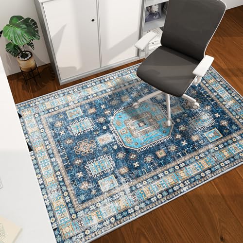Office Chair Mat for Hardwood Floor, 60"x45" Easy Glide Computer Desk Mat Protector for Rolling Chair Under Desk Rug Nonslip Backing, Machine Wash, (Modern) - color: Blue and White, size: 45"x60"