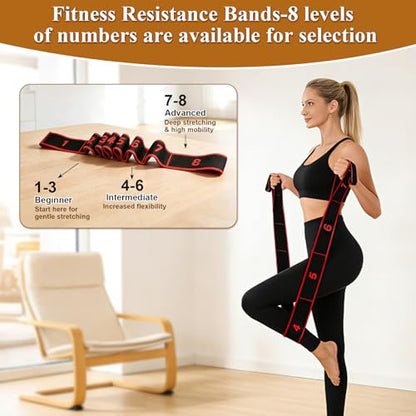 4 Pcs Fitness Resistance Band for Stretching and Yoga with 8-Level Adjustable Strap & 3 Loop Resistance Bands for Legs, Resistance Bands for Working Out, Pilates, Physical Therapy, Home Workout