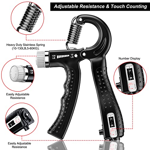Hand Grip Strengthener 2 Pack Adjustable Resistance 10-130 lbs Forearm Exerciser，Grip Strength Trainer for Muscle Building and Injury Recovery for Athletes - color: Black