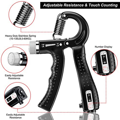 Hand Grip Strengthener 2 Pack Adjustable Resistance 10-130 lbs Forearm Exerciser，Grip Strength Trainer for Muscle Building and Injury Recovery for Athletes - color: Black