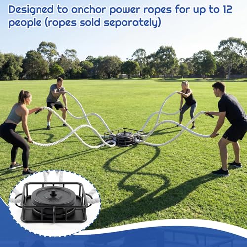 Zonon Heavy-Duty 12-Station Battle Rope Anchor - Powder-Coated Steel with Rubber Base, Multi-Anchor Points for 12-Person Group Training, Indoor/Outdoor and Gyms/Home Use, Weight Plate Compatible