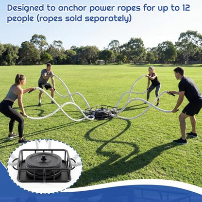 Zonon Heavy-Duty 12-Station Battle Rope Anchor - Powder-Coated Steel with Rubber Base, Multi-Anchor Points for 12-Person Group Training, Indoor/Outdoor and Gyms/Home Use, Weight Plate Compatible