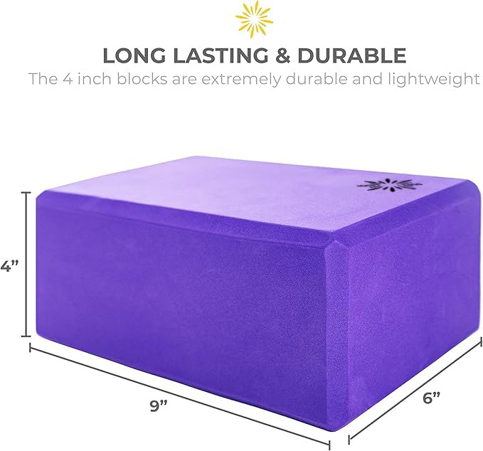 4" Yoga Block, 10 Pack Bulk EVA Foam Yoga Blocks, Firm and Supportive Yoga Brick, Balance Foam for Stretching, Pilates, and Workout, 4" x 6" x 9" - color: Purple