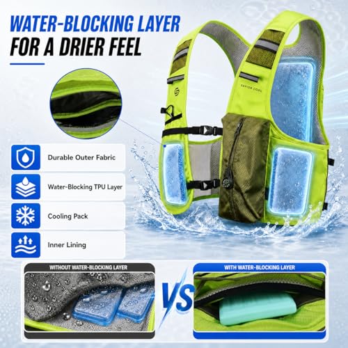 Cooling Hydration Vest with 2L BPA-Free Water Bladder, Running Vest with 3 Removable Cooling Packs, Lightweight Outdoor Hydration Pack for Hot Weather, Hiking, Cycling, Training - color: Green