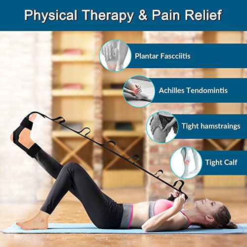 Foot Stretcher Belt, Foot Stretcher Stretch Strap for Plantar Fasciitis, Heel Spurs, Foot Drop, Achilles Tendonitis & Hamstring. Yoga Foot & Leg Stretch Strap (Black)