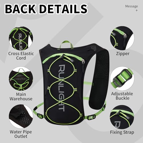 Running Vest for Women Men Lightweight Hydration Backpack Pack with 1.5L Water Bladder Bag Hydro Daypack for Hiking,Trail,Skiing,Camping,Cycling,Race,Marathon - color: Black Green