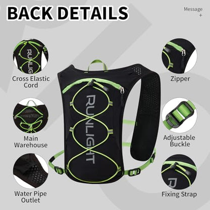 Running Vest for Women Men Lightweight Hydration Backpack Pack with 1.5L Water Bladder Bag Hydro Daypack for Hiking,Trail,Skiing,Camping,Cycling,Race,Marathon - color: Black Green