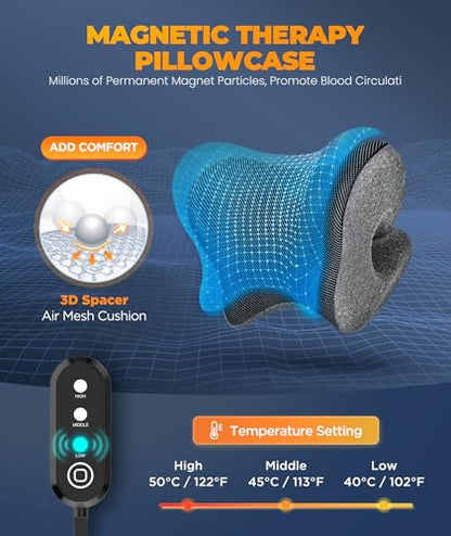 Graphene Magnetic Neck Stretcher for Deeper Pain Relief, Instant Heating Pad Cervical Traction Device Pillow, Neck Cloud for TMJ Tension Muscle Migraine, Christmas Gifts for Women, Mom, Men(Gray)