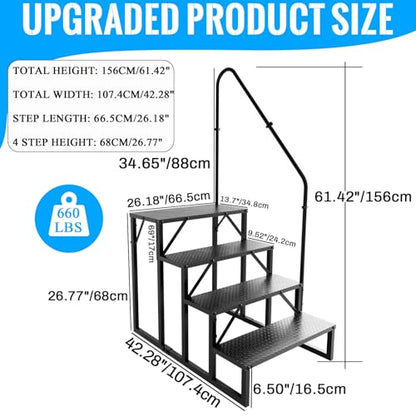 RV Stairs 4 Step Ladder, RV Steps Anti-Slip, Hot Tub Steps with Handrail, 660 lbs RV Ladder for 5th Wheel RV, Mobile Home Stairs - style: 4 Step