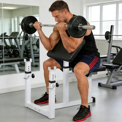 ZenStyle Adjustable Preacher Curl Bench Fitness Weight Bench Seated Isolated Barbell Dumbbell Biceps Training Station Arm Curl Bench for Home Gym