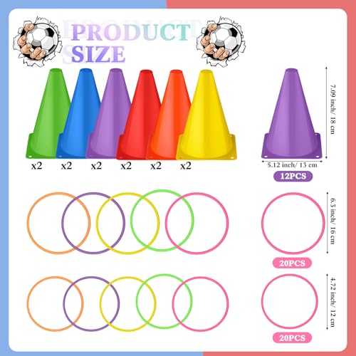 52 Pcs Ring Toss Game Set 12 Plastic Training Cones 40 Toss Rings for Carnival Party Backyard Indoor Outdoor Games