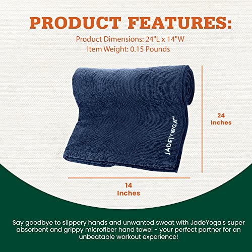 JadeYoga Non-Slip & Quick Dry Yoga Hand Towel - Microfiber Workout Towel, Super Absorbent Sweat Towel, Lightweight Gym Towel with Great Grip, Yoga Towel for Men & Women - Midnight Blue (14" x 24") - color: Midnight Blue