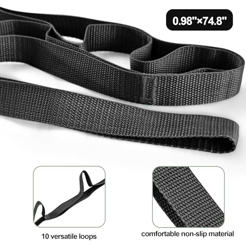 Stretching Strap Yoga Strap Physical Therapy for Home Workout, Exercise, Pilates and Gymnastics, 10 Loops Non-Elastic Stretch Bands with Aesthetic Packaging for Women Men