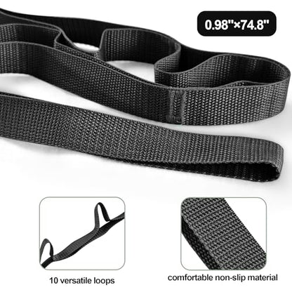 Stretching Strap Yoga Strap Physical Therapy for Home Workout, Exercise, Pilates and Gymnastics, 10 Loops Non-Elastic Stretch Bands with Aesthetic Packaging for Women Men