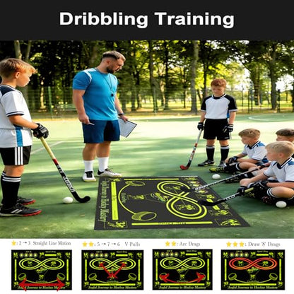 Hockey Training Equipment, Non-Slip Dribbling Training Mat, Indoor/Outdoor Field Trainer, Practice Aids to Improve Speed, Ball Control and Coordination, Includes Resistance Bands and Cones