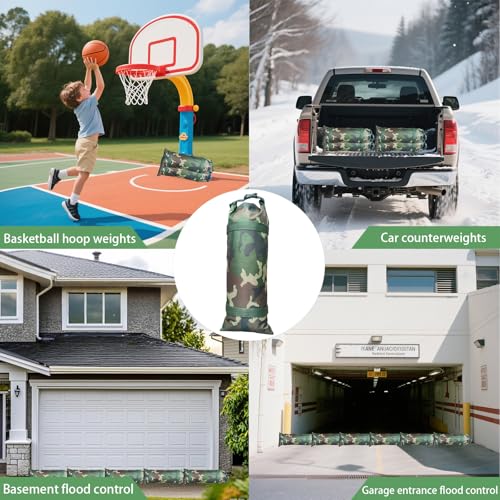 Flood Barrier Sand Bags Camouflage Canvas Flood Protection Sandbags & Reusable With Insert Buckle Handle Woodland Sandbags for Emergency Flood Protection Fits Doors Garages Basemen Counterweights (6)